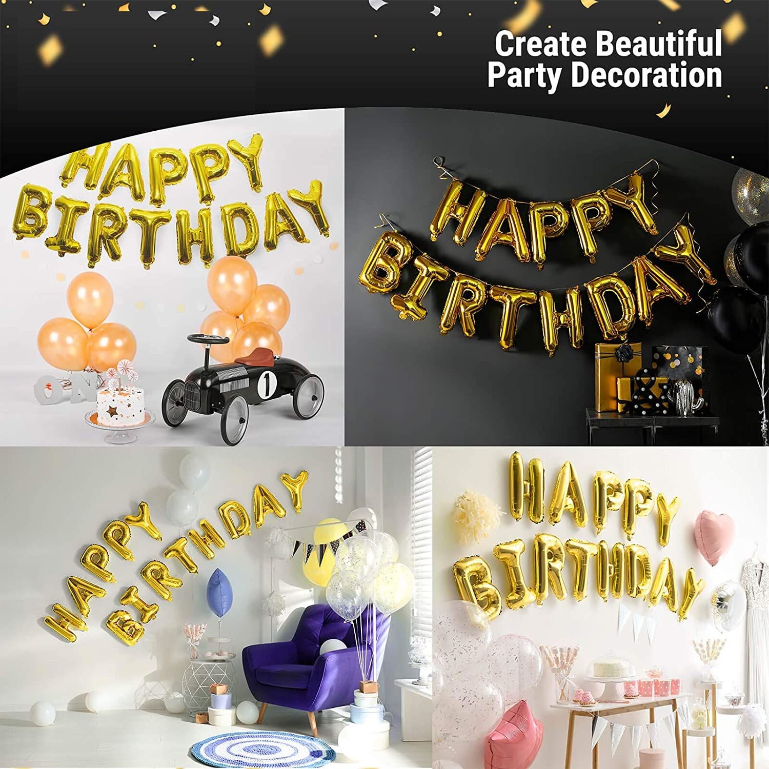 Happy Birthday Balloon Banner, Aluminum Foil Letters Banner Balloons for Party Supplies, Birthday Decorations