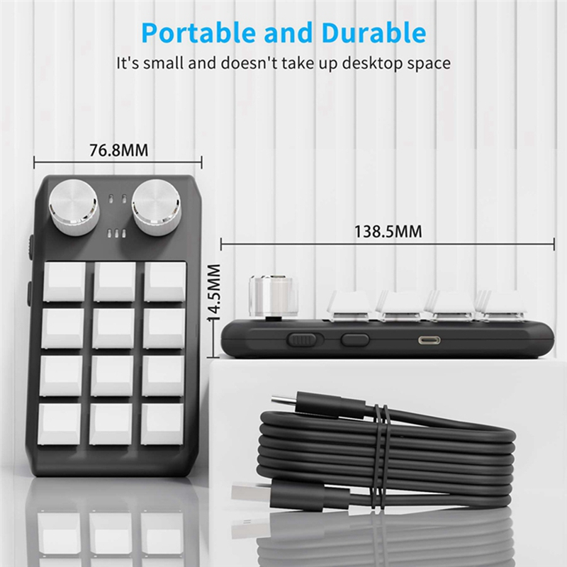Custom Keyboard Volume Button Knob Programming Macro Gaming Black, 12 Keys 2 Knob Bluetooth. 