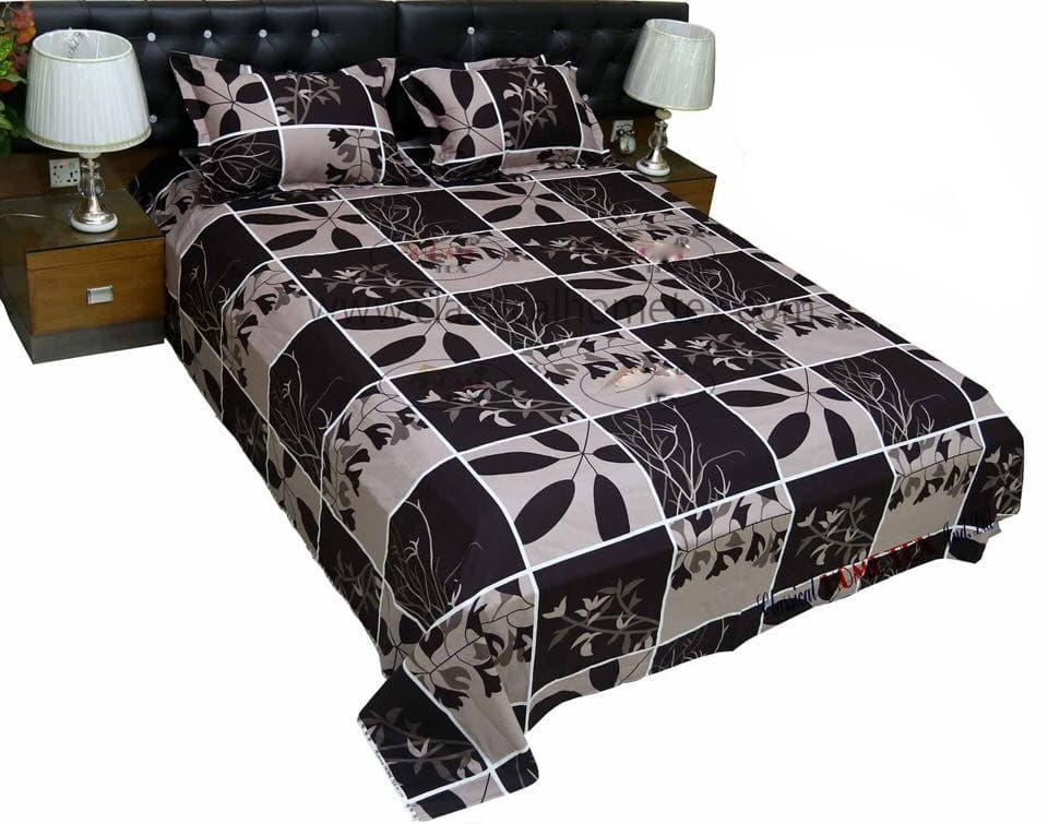 Double King Size Cotton Bed Sheet With  2 Pillow Covers - Multicolor. 