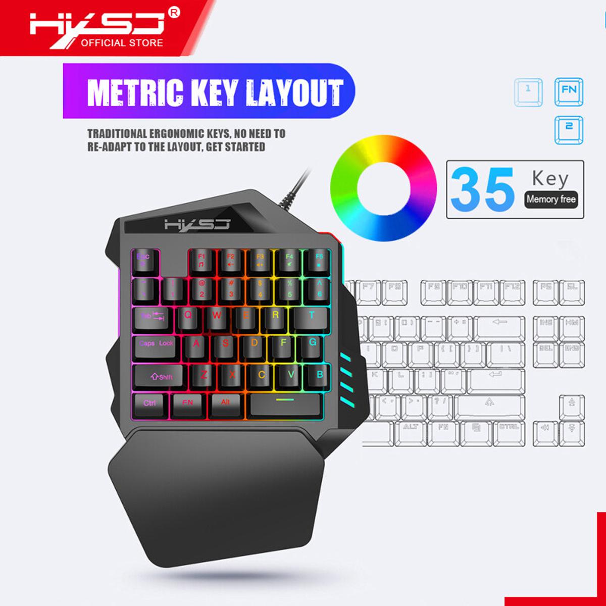 HXSJ One-handed Keyboard for Phone PC La-ptop Gaming Left Hand Keyboard 35-key RGB Multiple Backlight Mode Suitable for Professional Players