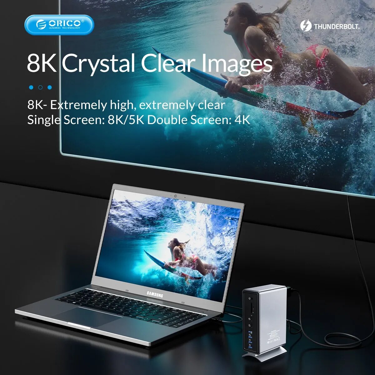 ORICO Thunderbolt 4 Docking Station Type C to HDMI-compatible Adapter 4K@60Hz USB 3.0 3.1 HUB Splitter for MacBook Mac Windows. 