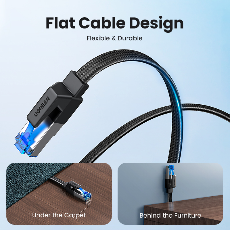 UGREEN Cat 8 Ethernet Cable , Flat High Speed 40Gbps 2000Mhz Internet Cable 26AWG Network Cord RJ45 Shielded Indoor LAN Cables for Gaming PC PS5 Xbox Modem Router. 