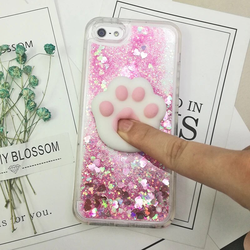 3D Squishy Cat Case For iPhone 5S SE 7 7 Plus Case Liquid Quicksand Glitter Case For iPhone 8 Plus Xs Xr 6s Cover Coque. 