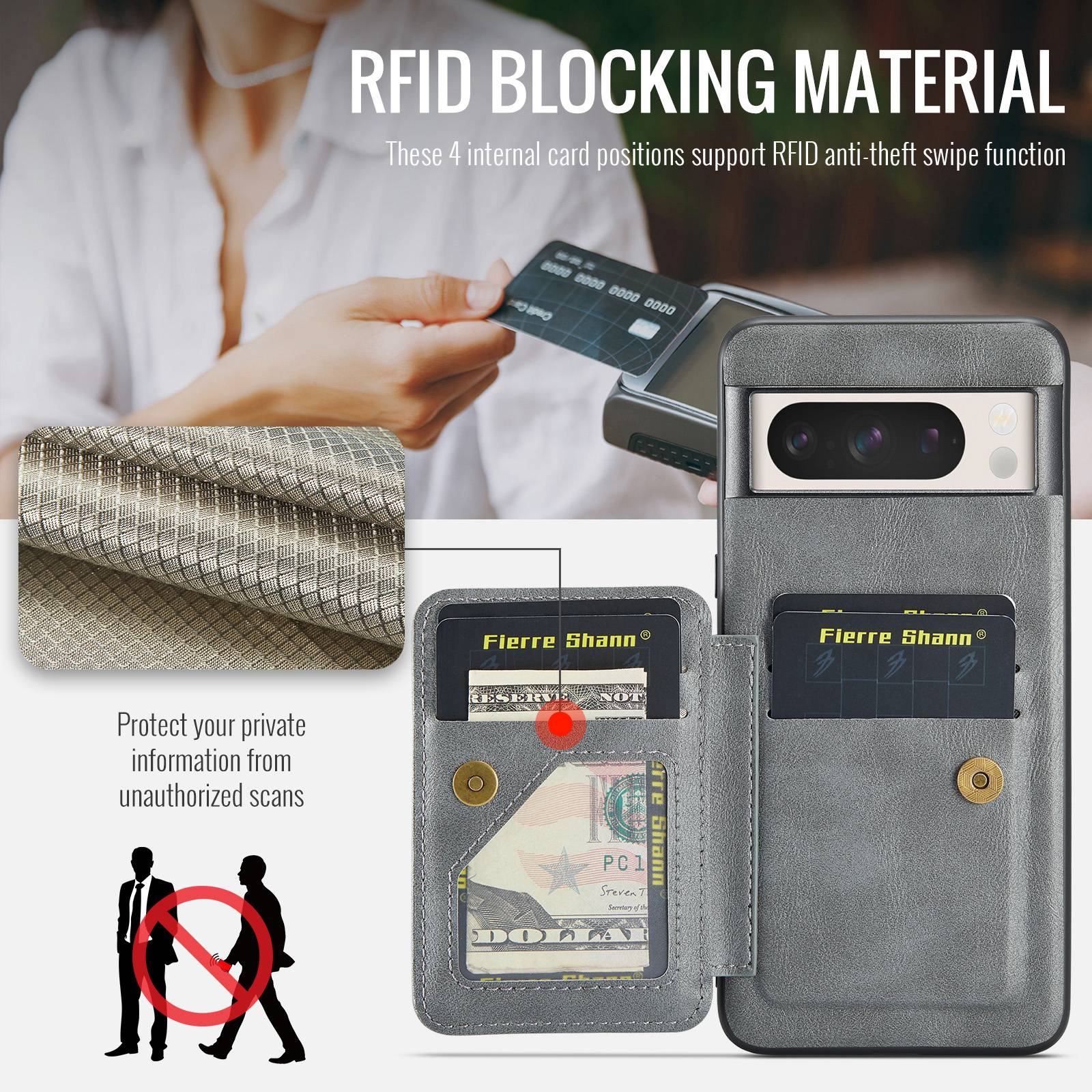 Fierre Shann Oil Wax Cow Leather Card Holder Back Phone Case For Google Pixel 8 Pro/Google Pixel 7a/Google Pixel 7/Google Pixel 8/Google Pixel 7 Pro/Google Pixel 8a. 