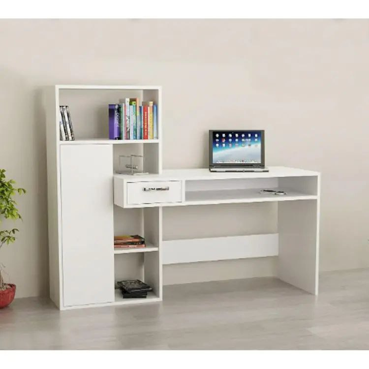 Home Office Computer Table Study Table | Laptop Desk With Shelves (White Color Finish) - Study Table. 