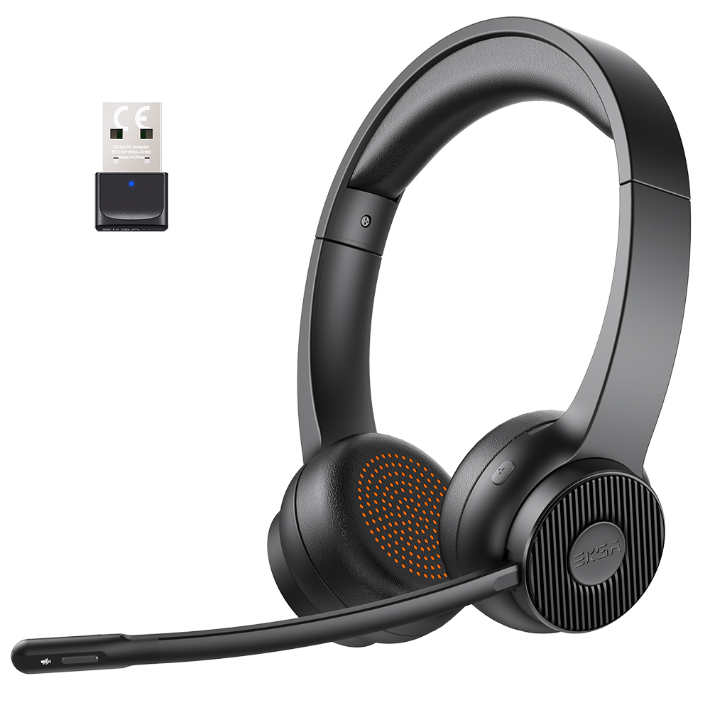 EKSA - H16 Bluetooth 5.2 Headsets, PC Wireless Headphones, AI ENC Mic, 35H Talk Time, with USB Dongle for Office/Call Center. 