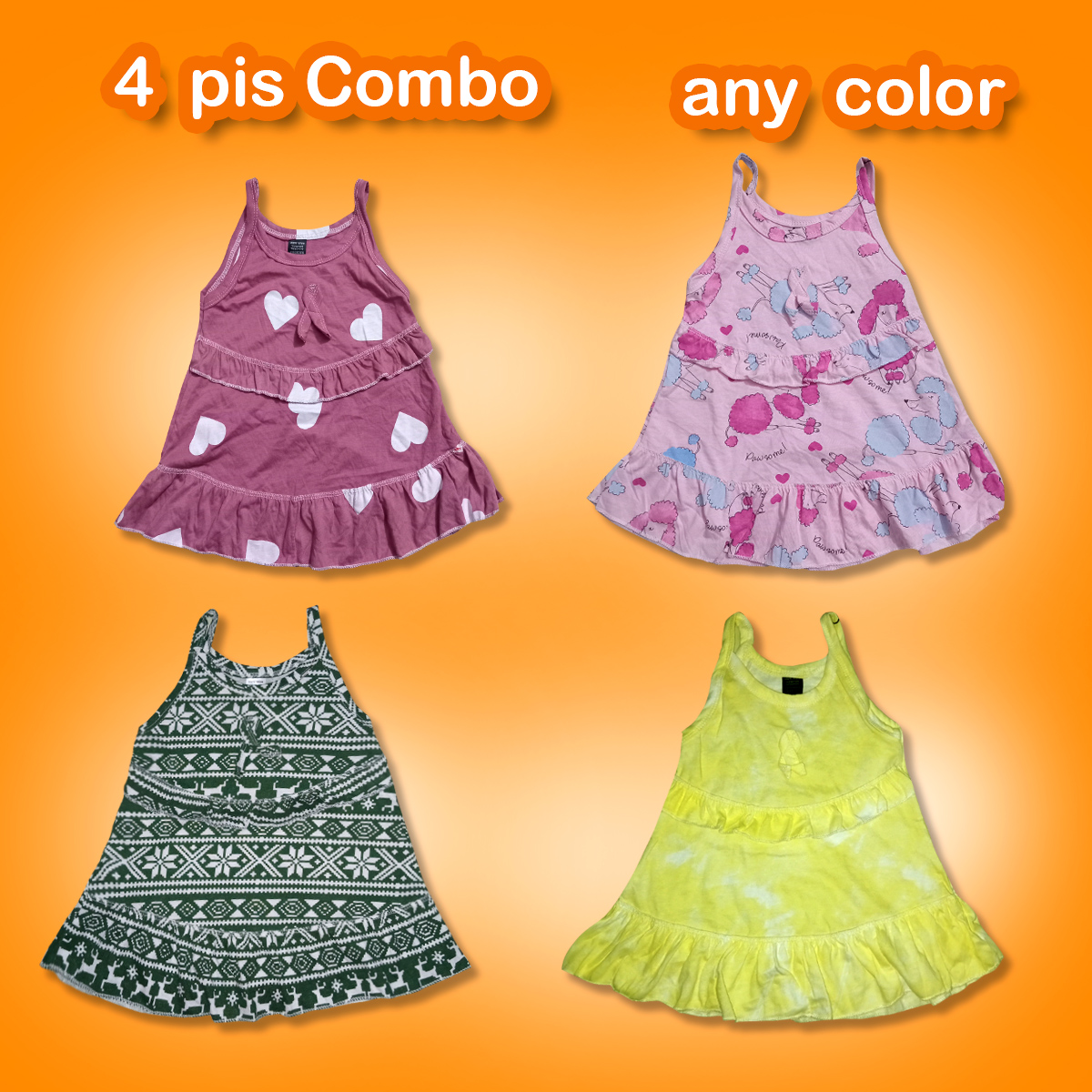Multi Color Girls top (4 Pieces Combo) by any Color 0-5 years