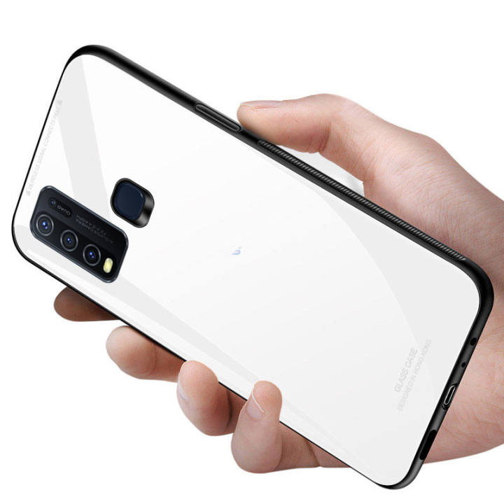 Vivo Y30i  - DESIGNED IN HONG KONG Scratchproof Tempered Glass Case Back Cover Casing ... 