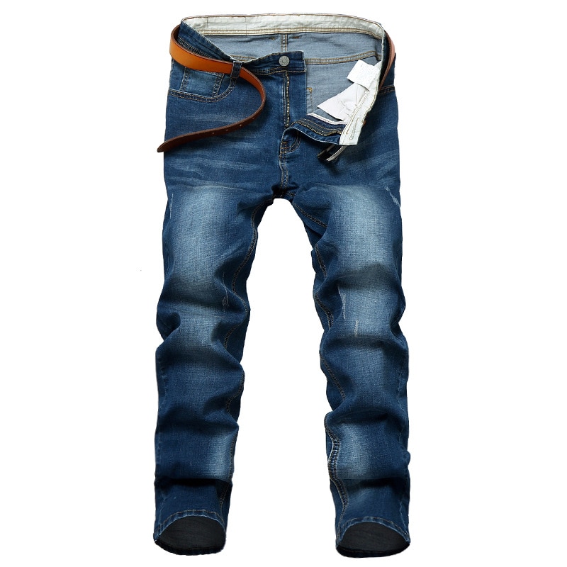 2020 Jeans Men's Elastic Straight Large Size 48 Men's Simple Style Black Blue Stretch Denim Pants Big Men Plus Size 5XL 6XL 7XL. 