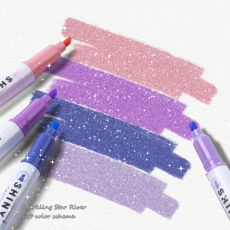RHS Online 4PCS Shiny Pen Glitter Highlighters Planner Journaling Fluorescent Highlighter Sparkling Note-taking Highlighters Soft Color