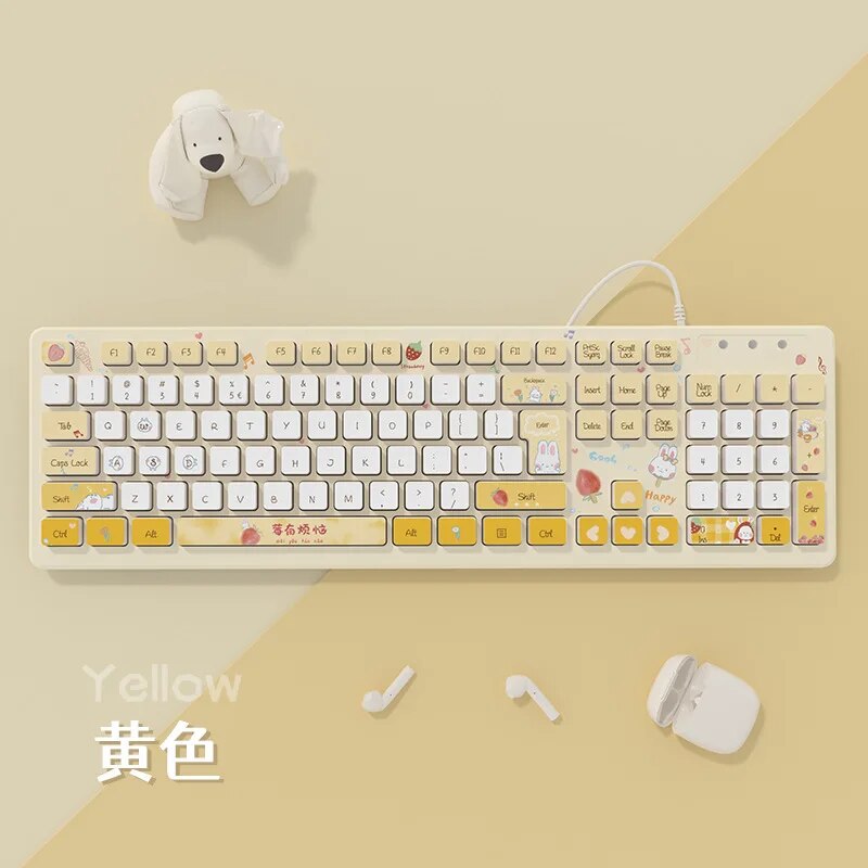 Kawaii Wired Keyboards Pink Wireless Keyboard Gaming Accessories Cartoon Cute Chocolate Mute Keyboard Notebook Desktop Computer. 