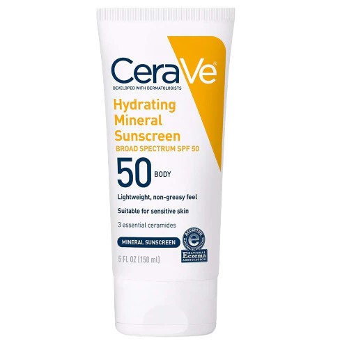 CeraVe Hydrating Body Mineral Sunscreen Lotion SPF 50 for All Skin Types 150 ml