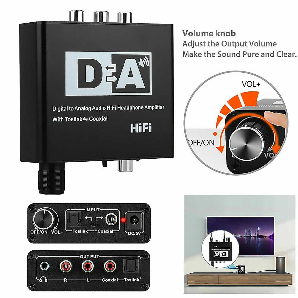 32-192k Digital To Analog Audio Converter Receiver Volume Adjustment Bidirectional Toslink To Coax Audio Adapter. 