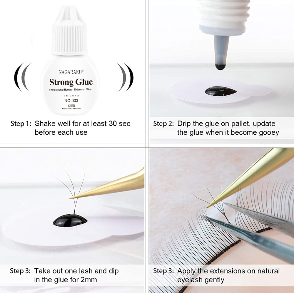NAGARAKU 5ml fast dry Eyelash Extension Adhesive Russian volume eyelash mega hold glue dry time 0.5s premade fans strong glue. 