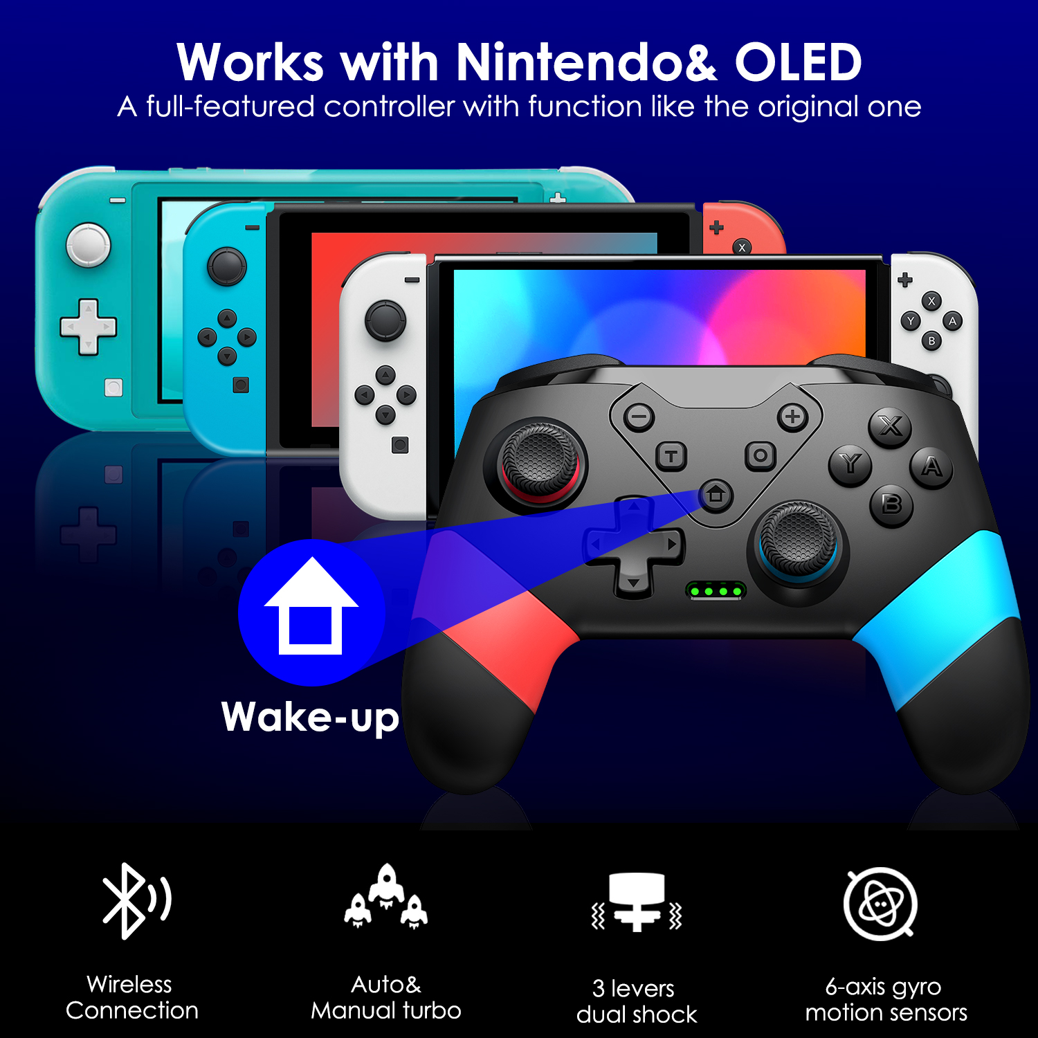 DinoFire Wireless Controller For Nintendo Switch OLED Console Pro gamepad With 600mAh Battery For Switch/Switch Lite Controllers. 