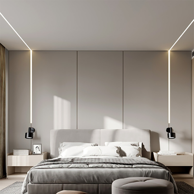 LED linear light embedded black aluminum alloy light trough living room ceiling line light surface-mounted concealed linear light strip. 