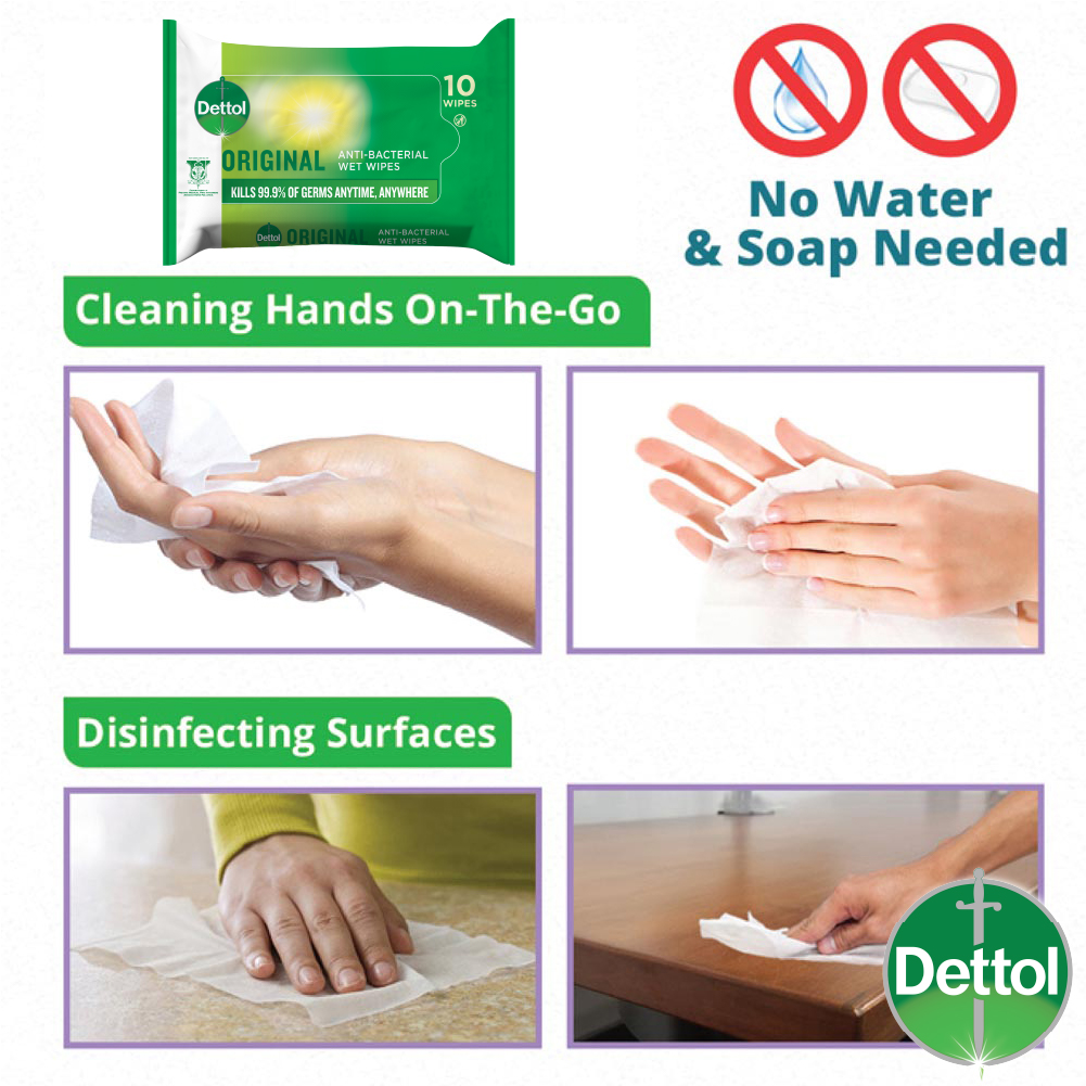 Dettol Antibacterial Wet Wipes Family Pack (4 X 10 Sheets) for Hand Sanitizing. 