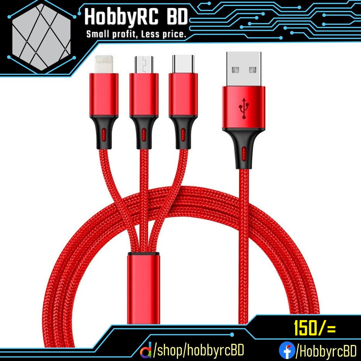 1.2M 3 in 1 Nylon Braided 3A Fast Charging USB Cable for Micro USB/ Type-C/ Lightning Factory Sale Price - Multi Plug - Multi Plug