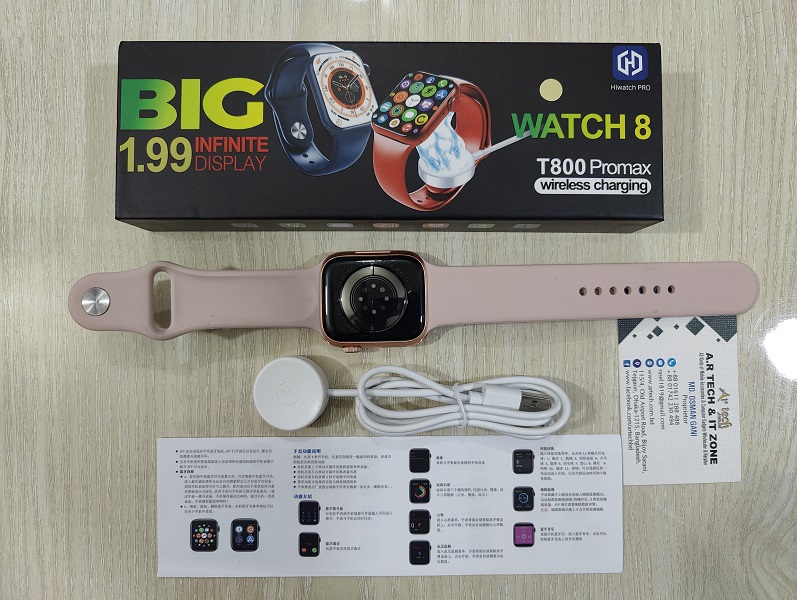 T800 Pro Max Smartwatch 1.99 Display Watch 8 Wireless Charger Calling. 