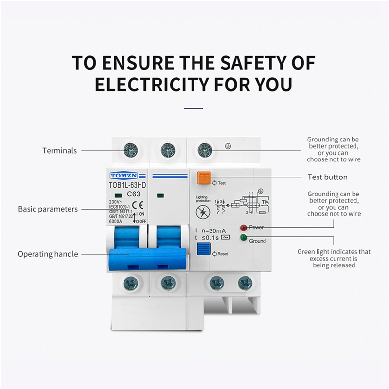 TOMZN Residual Current Circuit Breaker Main Switch with Protector 63A. 