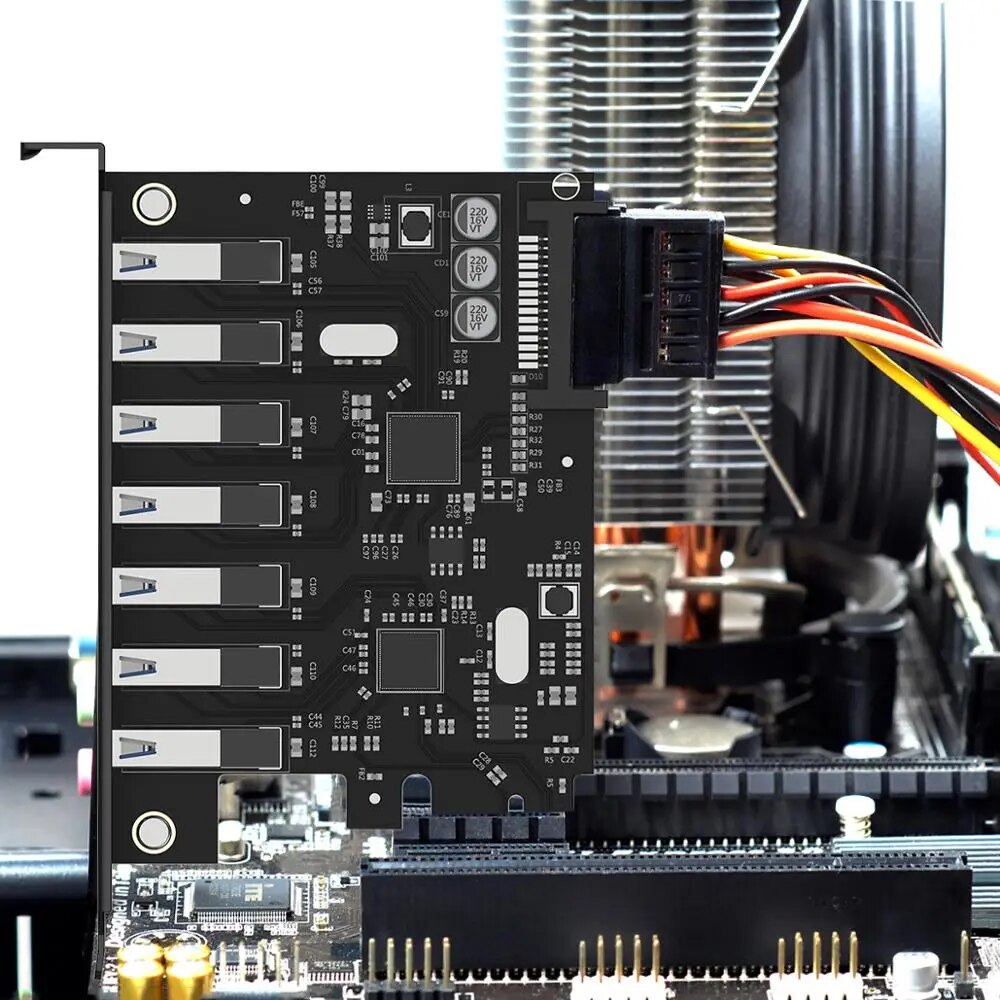 ORICO SuperSpeed 7 Port USB 3.0 PCI-E Express Card with a 15pin SATA Power Connector PCIE Adapt. 