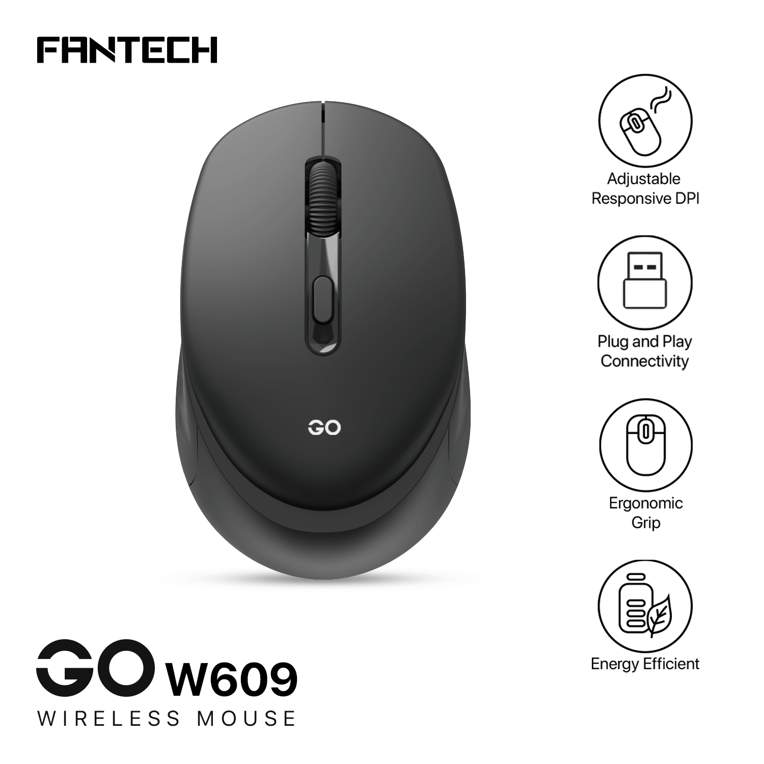 FANTECH GO W609 Wireless Mouse With 2.4GHz Wireless Connection Ergonomic Design For Gaming Gammer Office Home. 