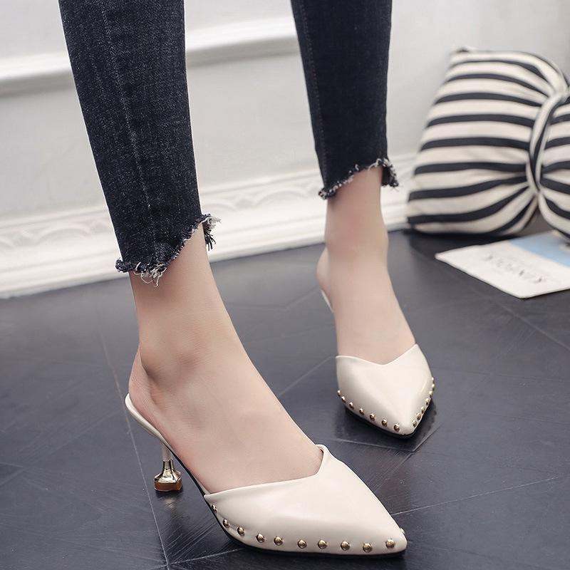 Standard Women's Pointed Toe Studded Strappy High Heel Leather Pumps Stilettos Sandals