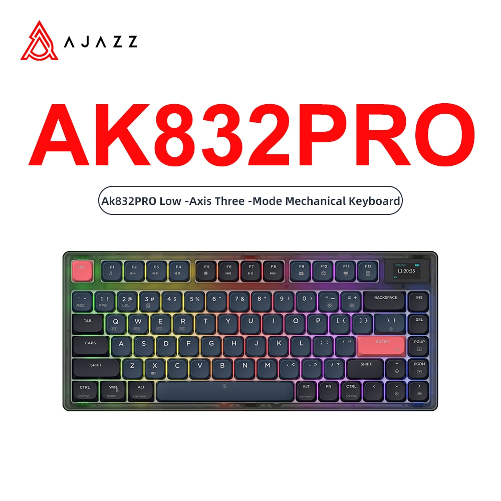 AJAZZ Wired Mechanical Keyboard AK832 PRO 2500mAh Wireless 2.4G Bluetooth Colorful Lighting Gaming and Office For Windows PC. 