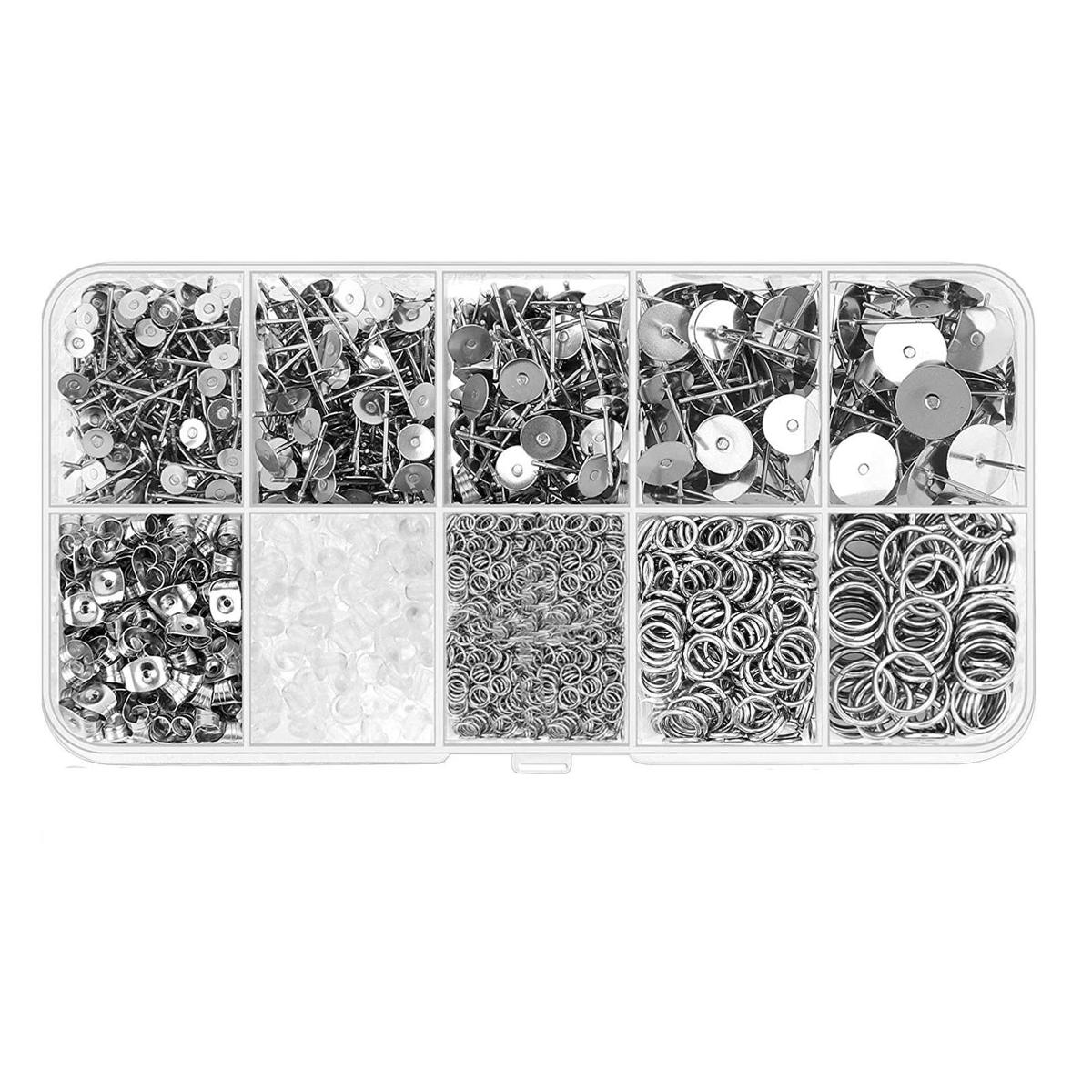 1650Pcs Earring Posts and Backs,Earring Making Supplies and Earring Backs for Studs for DIY Earrings and Jewelry Making