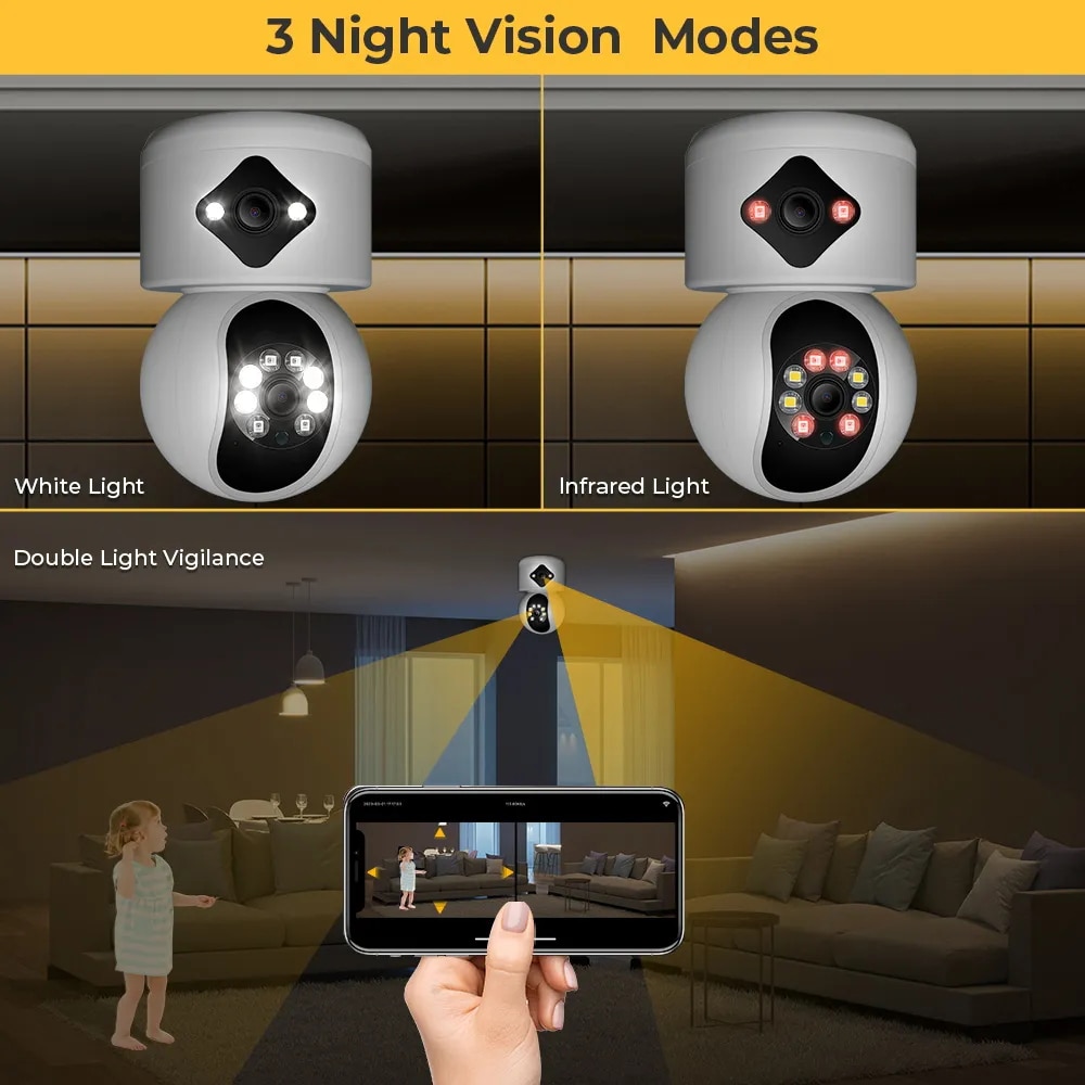 Dual Lens Wifi Camera 4MP Home Security Auto Tracking Color Night Vision Wireless CCTV Video Surveillance Baby Monitor IP Camera. 