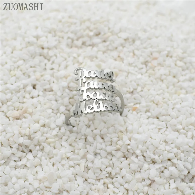 Personalized Multiple Name Ring Family Name Ring Custom Stackable Name Jewelry Three Four Names New Mom Gift For Women. 