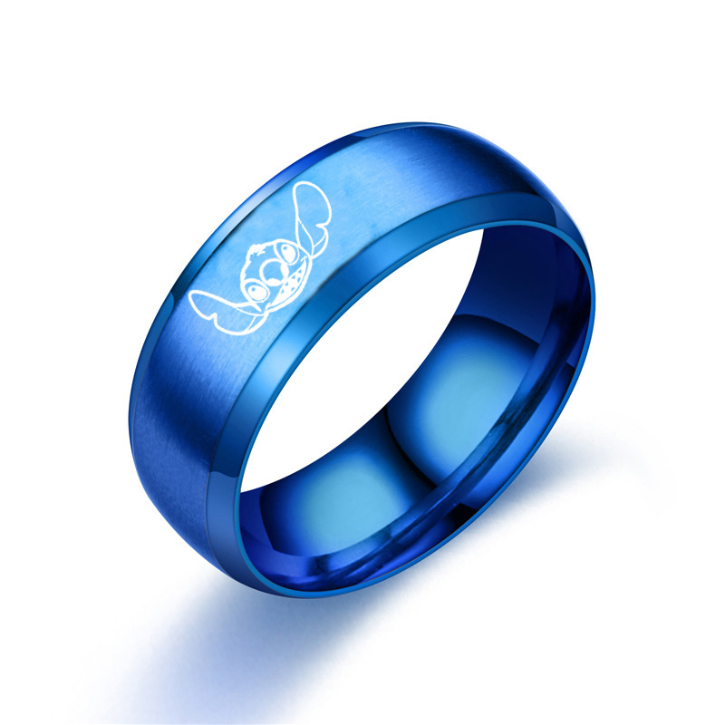 Disney Lilo Stitch Stainless Steel Ring Stitch Cartoon Personality Avatar Laser Carved Couple Ring Fashion Jewelry Size 7-12