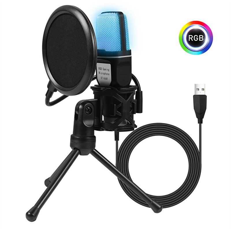【Funny Bunny Toy Store】SF666R Microphone RGB Condensador Microphone Podcast Studio Streaming Laptop Desktop PC