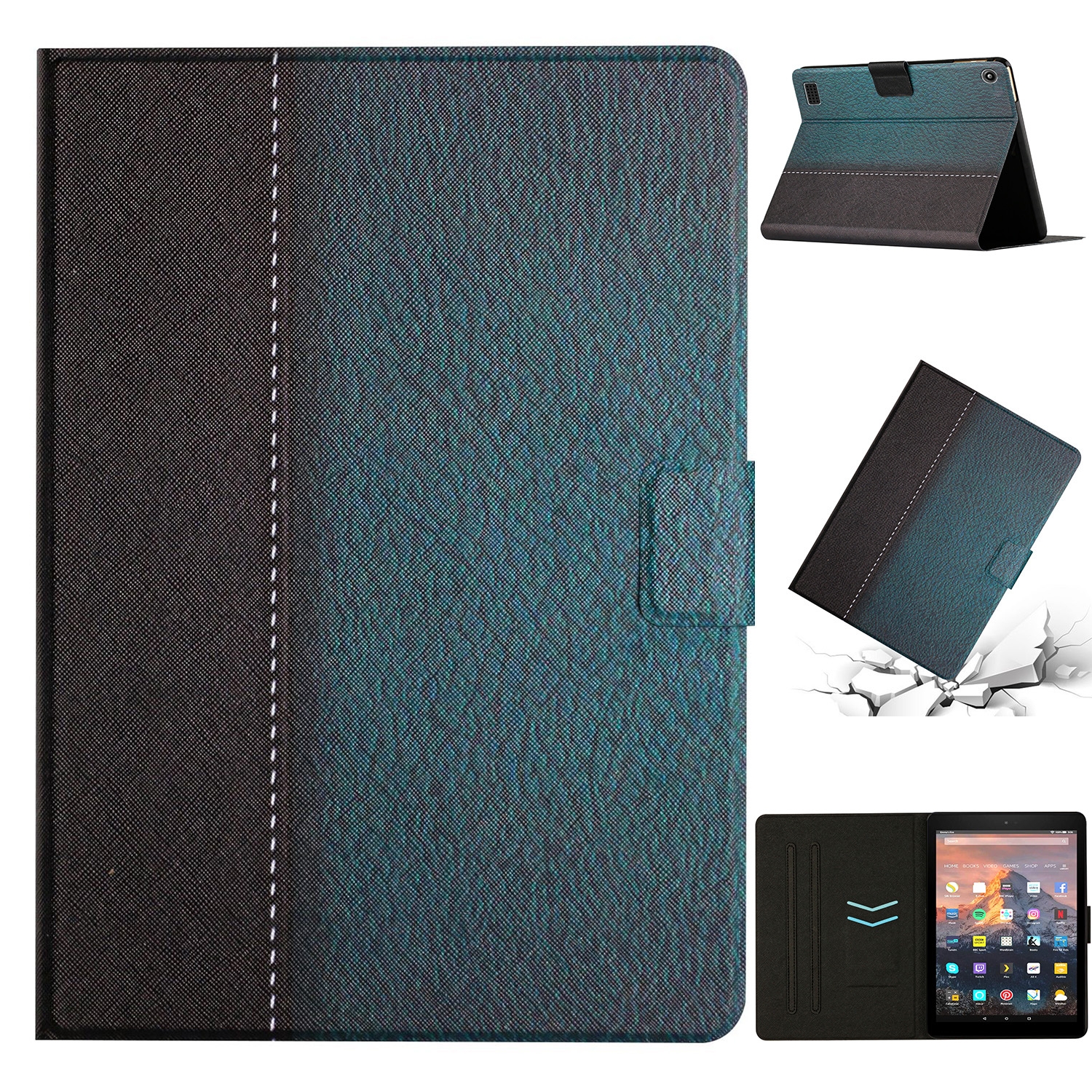 (COD)For Amazon Kindle Fire HD 7 2019/2017/2015 Stitching Solid Color Leather Case