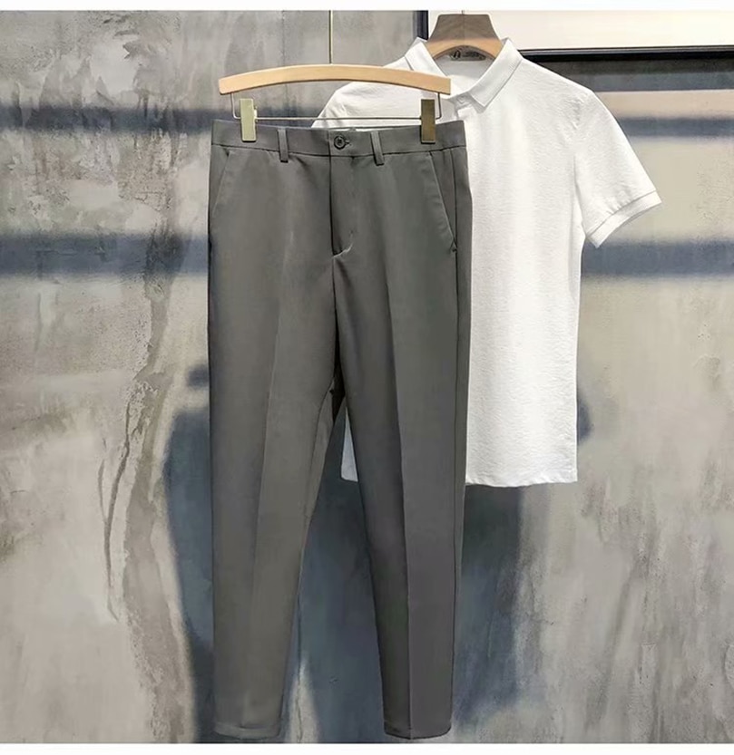 Men's Summer Suit Pants Ankle Length 