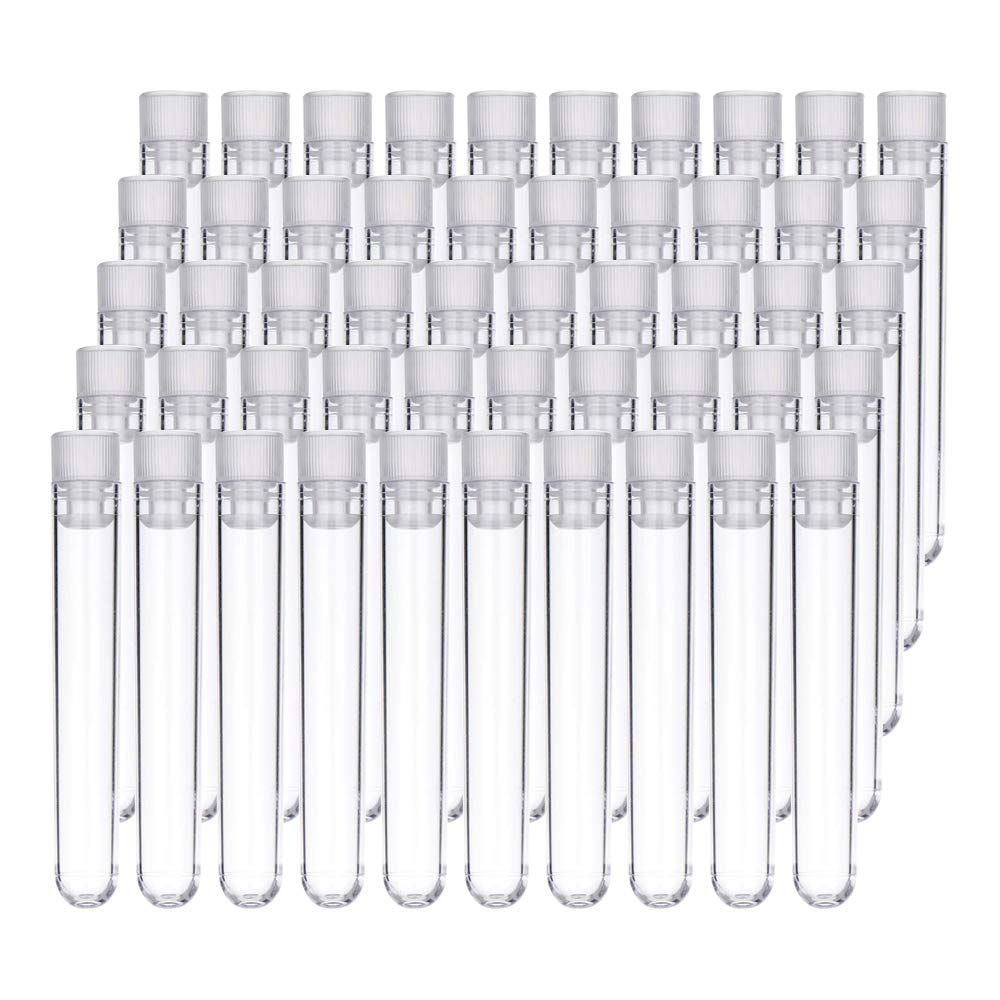 100Pcs 12X100mm Transparent Laboratory Clear Plastic Test Tubes Vials with Push Caps School Lab Supplies(null).