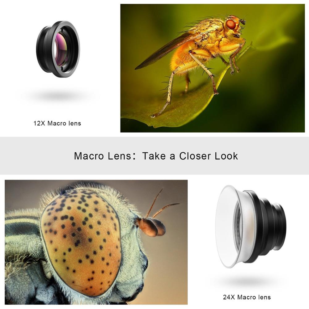 【YIYANGMAOYI111】APEXEL HD 2 in Functions Phone Lens Fixed 12X Macro + 24X Super Lens Kit Universal For iPhone Android Smartphones. 