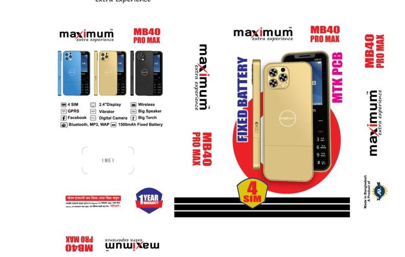 maximum MB40 max pro  4 sim  Super look touch Feature Mobile Phone  2.4 iches display. 