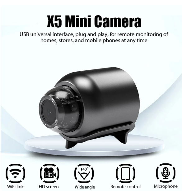 1080P HD X5 Mini WiFi Camera Included Sound Detector for Home Office 140 Degrees Micro Baby Monitor. 