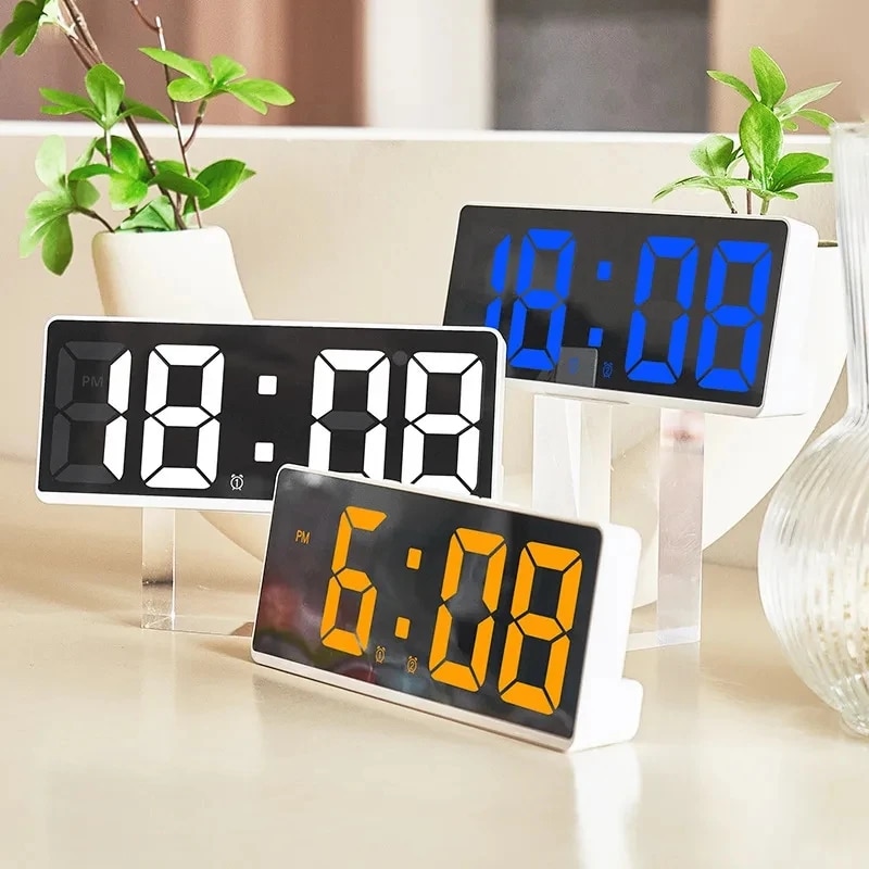 Colorful Digital Alarm Clock Fonts Led Large Character Electronic Clock Bedside Table Alarm Clock 3 Alarm Settings Voice Control. 