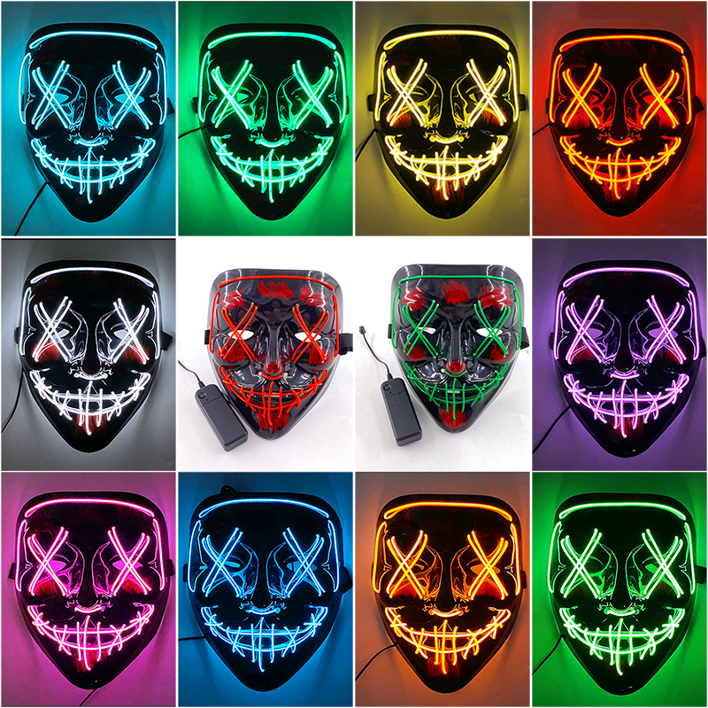 10 Color optional horror killer cosplay Masks led light up mask Halloween Party Light Props haunted house masquerade masks decor. 