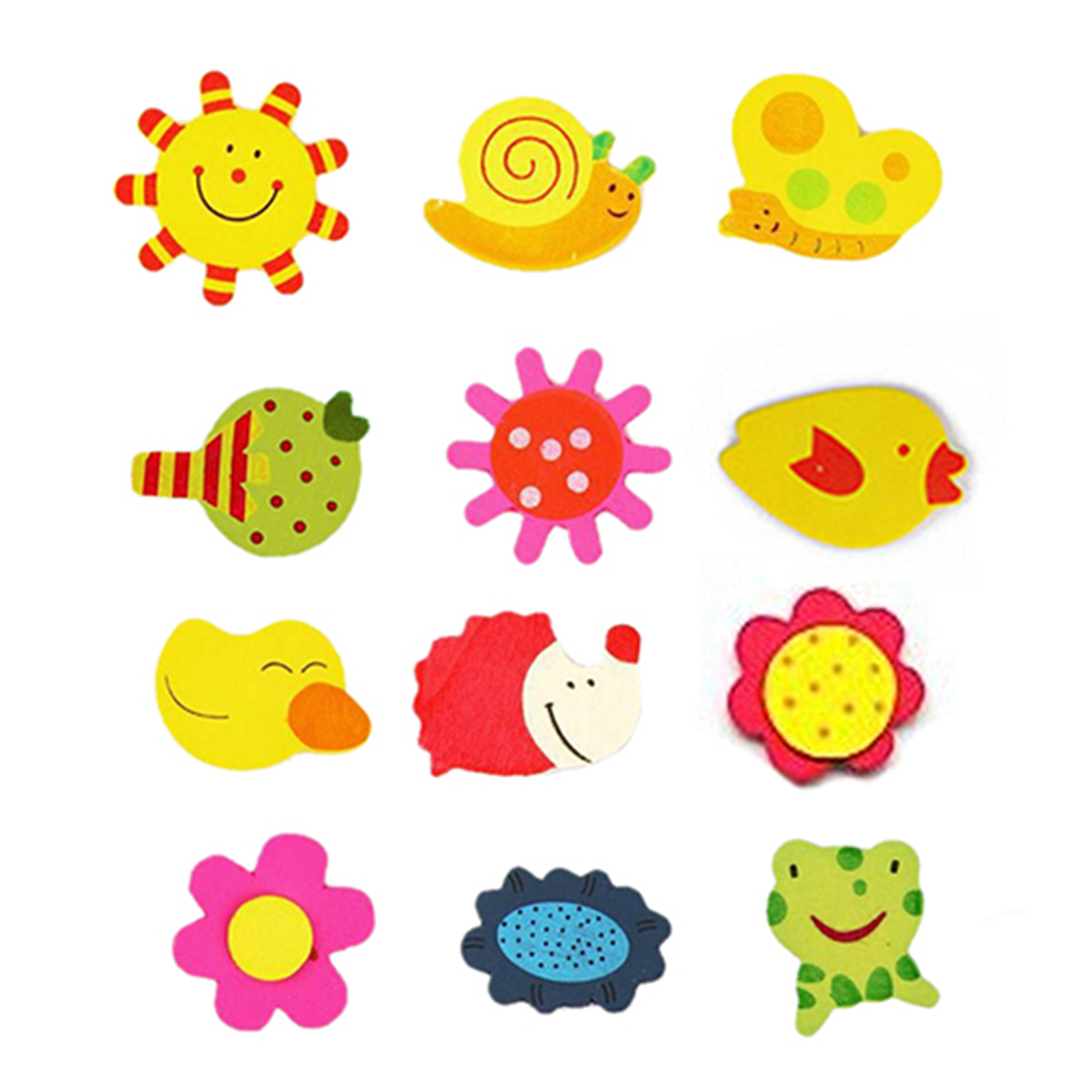 (New)12pc cartoon ticker bright color removable cute fridge magnet wooden cartoon Hape ticker for white board