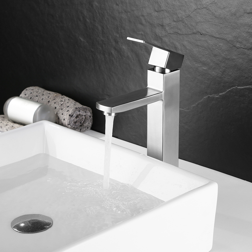 Chrome Plated Brass Tall Body Square Design Single Handle Basin Faucet Mixer