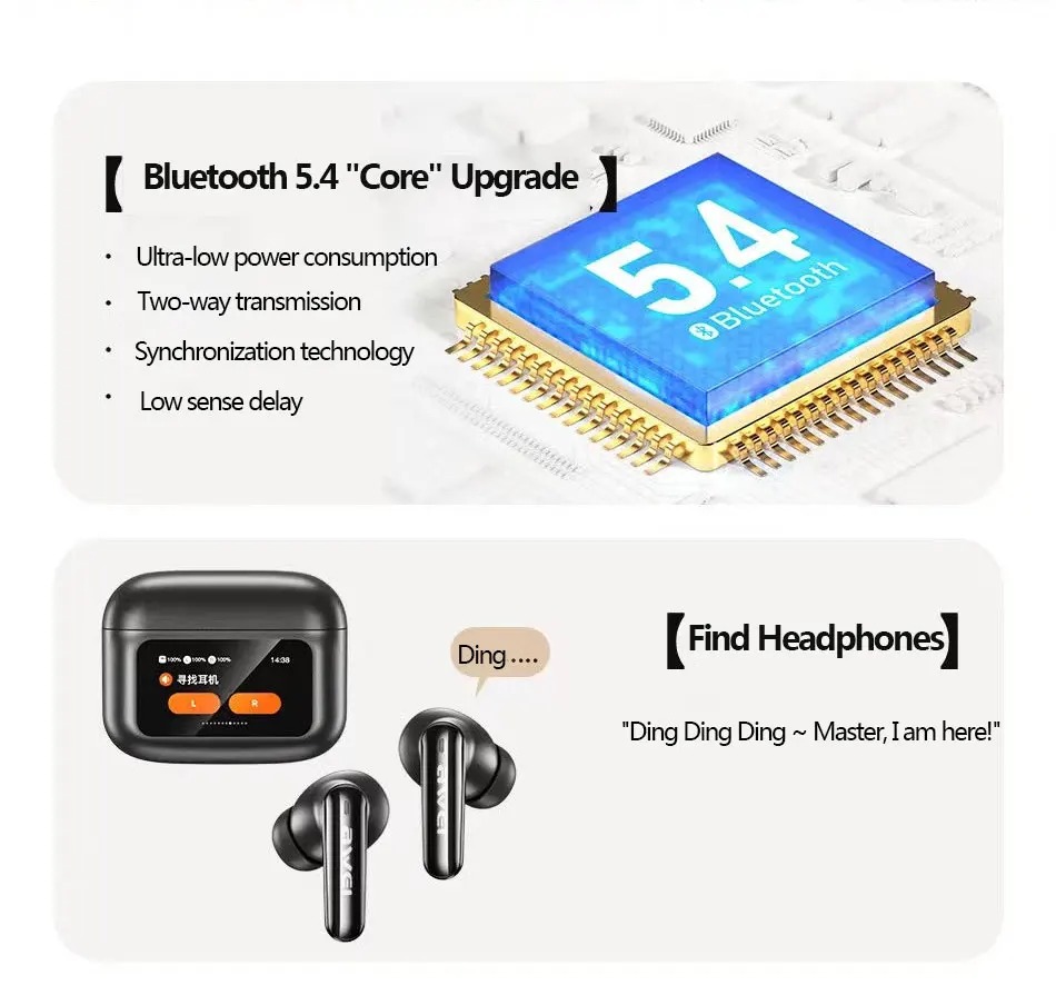 Awei T56 ANC Earbuds With LED Display. 