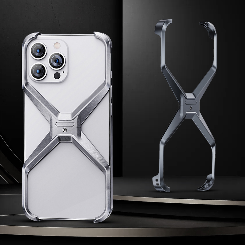 HOCE Aluminum Alloy Rimless X Type Phone Cases For iPhone 13 14 15 16 Pro Max Case Metal Heat Dissipation Removable Armor Shockproof Frameless Cover. 