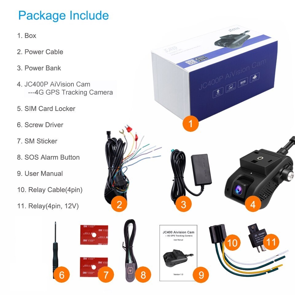 jimi JC400P 4G Live Monitoring Car Dashboard Car Camera With Live Stream1080P Dual Cameras Global Positioning System Wifi Hotspot Multiple Alarms DVR Dash Cam Free APP Web. 