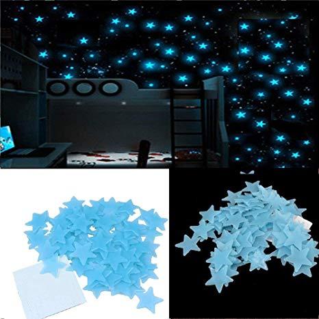 Night Glow Fluorescent Blue Stars with Glue Dots - 25 pcs pack