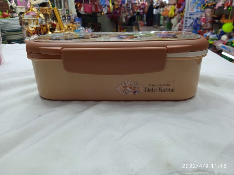 Debi Rabbit Happy Every Day Double Layer Tiffin Lunch Box: Make Lunchtime Fun For Your Kids With This Adorable Double-Layer Tiffin Lunch Box. 