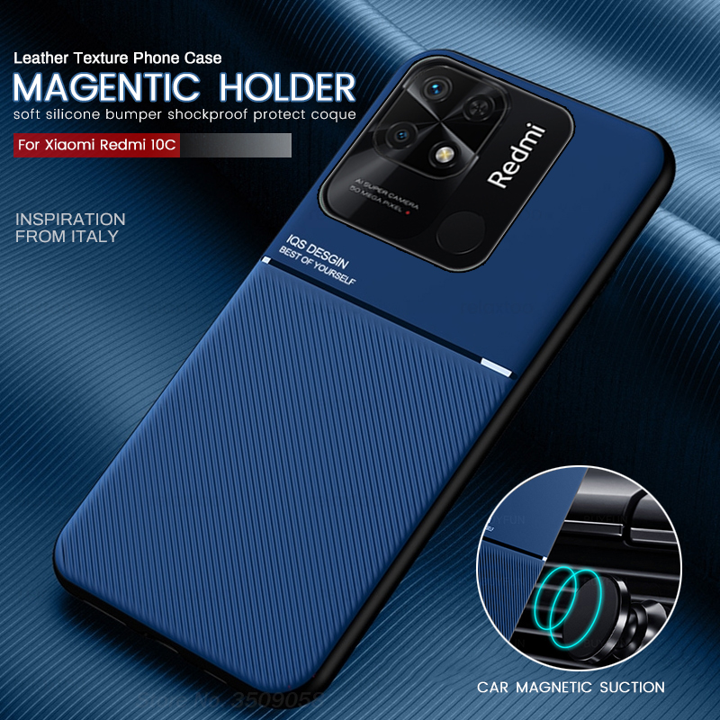 For Xiaomi Redmi 10C Case Car Magnetic Holder Leather Cover Redmy Radmi 10C 10 C C10 Soft Frame Protect Funda On Redmi10 6.71
