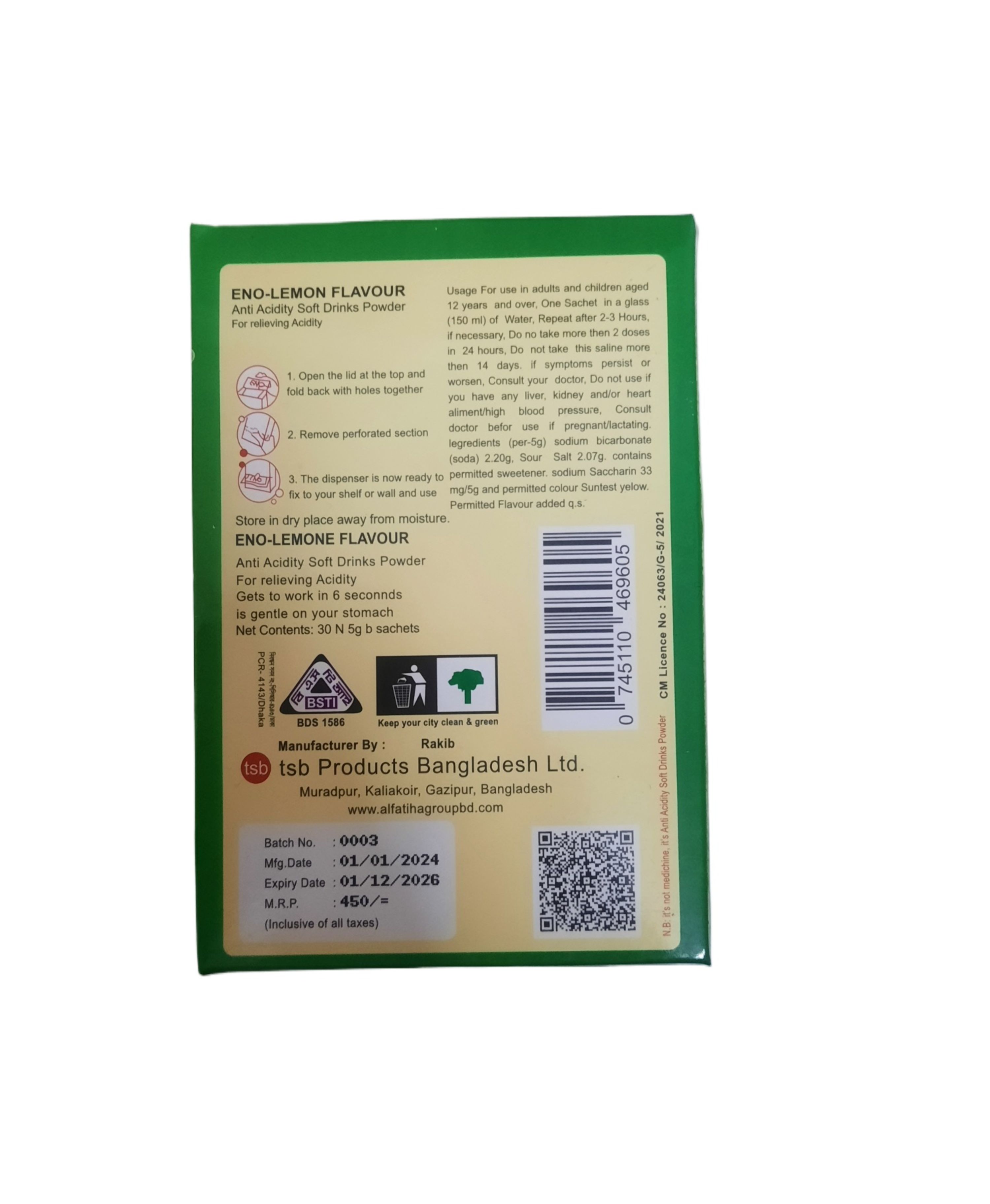 ENO 1 Box Anti Acidity Soft Drinks Powder. 